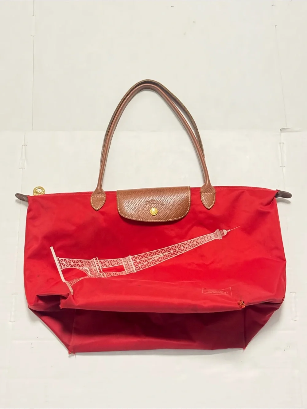 Longchamp Le Pliage Eiffel Tower Red Nylon Tote Stylish Bag Casual Japan READ!